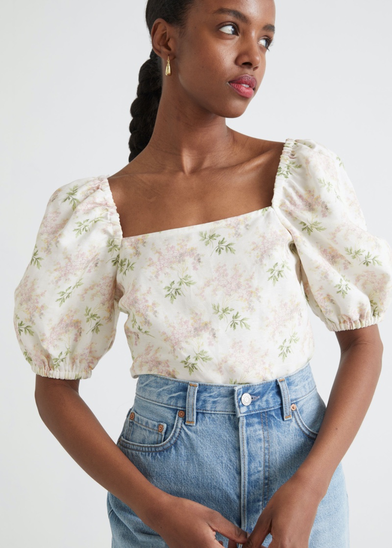 & Other Stories Linen Blend Puff Sleeve Top $59