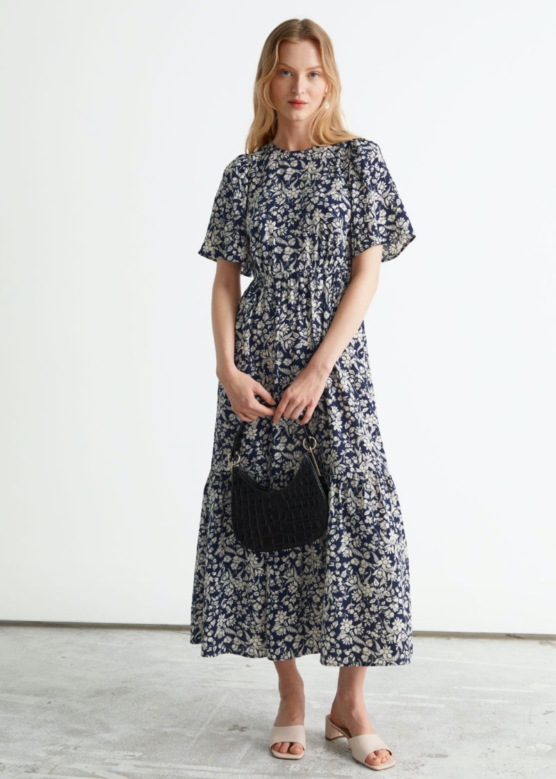 & Other Stories Printed Puff Sleeve Maxi Dress in Blue Florals $149
