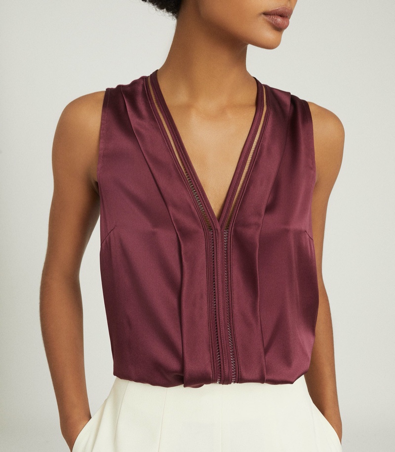 REISS Chelsea Silk Blend V-Neck Top $195