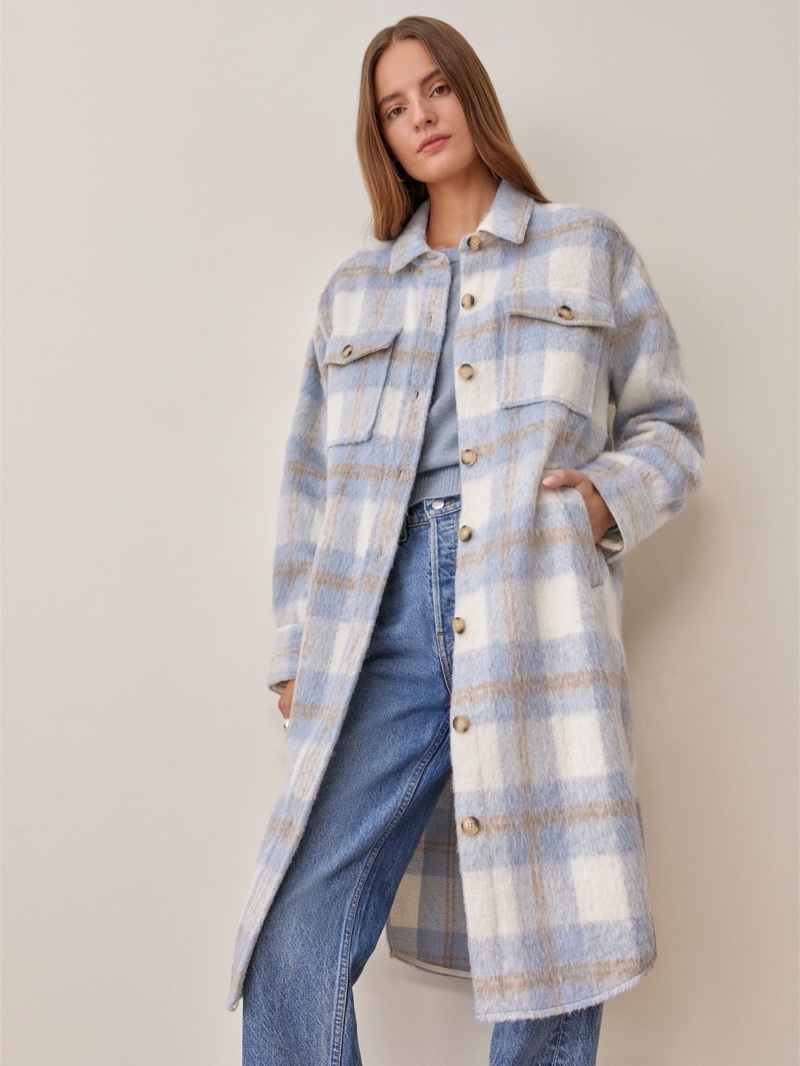 Reformation Ainslie Jacket in Light Blue Plaid $268