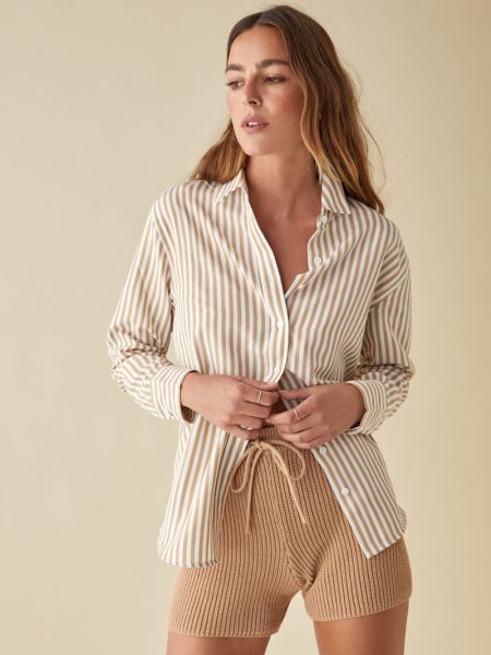 It's Leisure Season With Reformation's Latest Styles Reformation Parker Relaxed Shirt in Desert Stripe $78