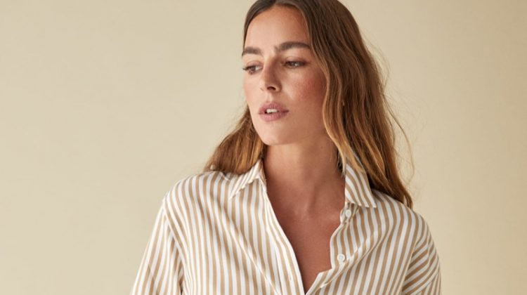 Reformation Parker Relaxed Shirt in Desert Stripe $78