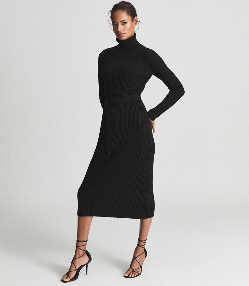 Reiss Kara Knitted Bodycon Dress Black
