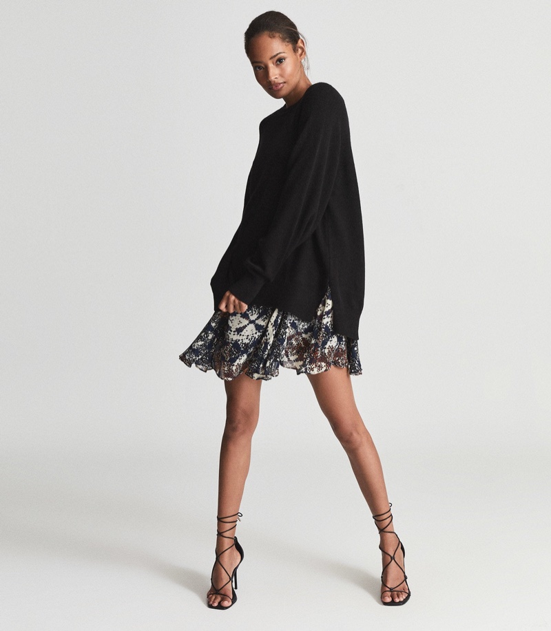 Reiss Mia 2-in-1 Fine-Knit Jumper & Printed Dress $345