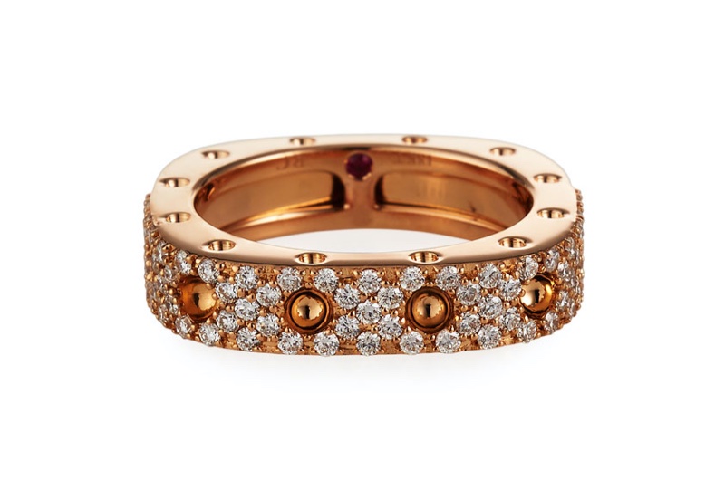 Roberto Coin Pois Moi 18k Rose Gold Square Ring Diamonds