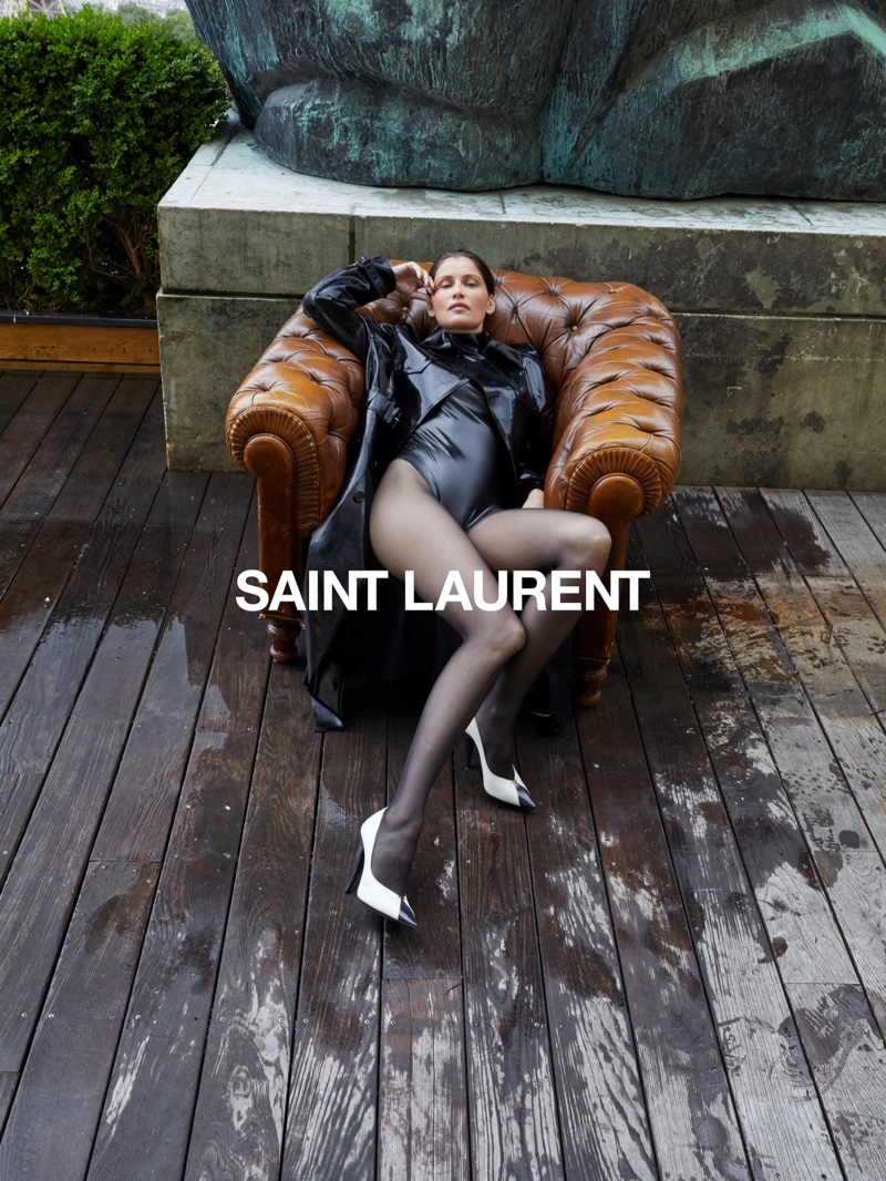 Laetitia Casta strikes a pose in Saint Laurent winter 2020 campaign.