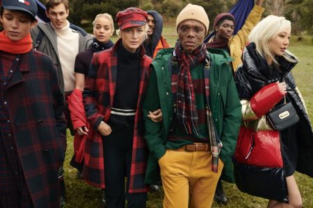 Dilone, Kit Butler, Jasmine Sanders, Carolyn Murphy, Alton Mason, Ralph Souffrant, and Soo Joo Park pose for Tommy Hilfiger fall-winter 2020 campaign.