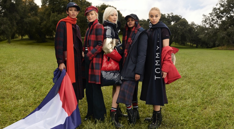 Dilone, Carolyn Murphy, Soo Joo Park, Halima Aden, and Jasmine Sanders front Tommy Hilfiger fall-winter 2020 campaign.