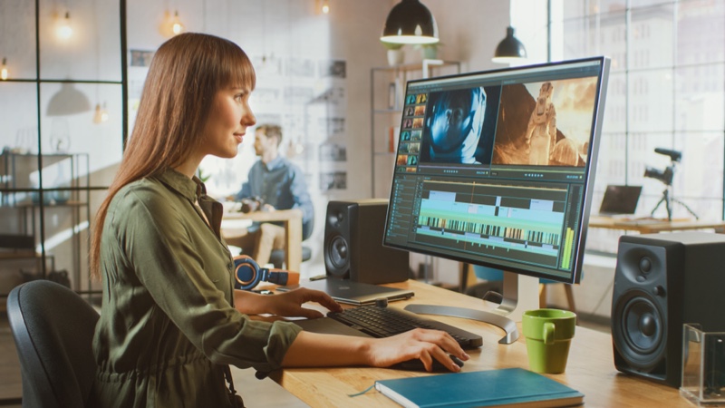 Video Editor Computer Desk Woman