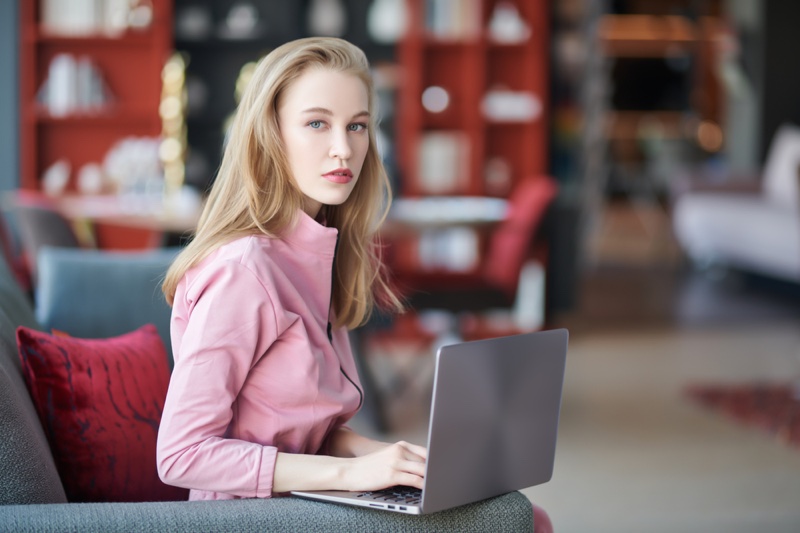 Woman Laptop Professional Pink Top Business