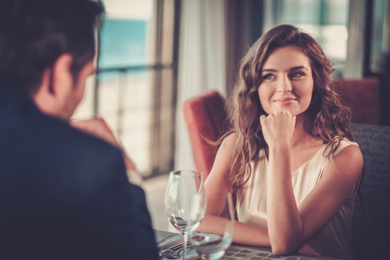 Woman Smiling Date Table Restaurant