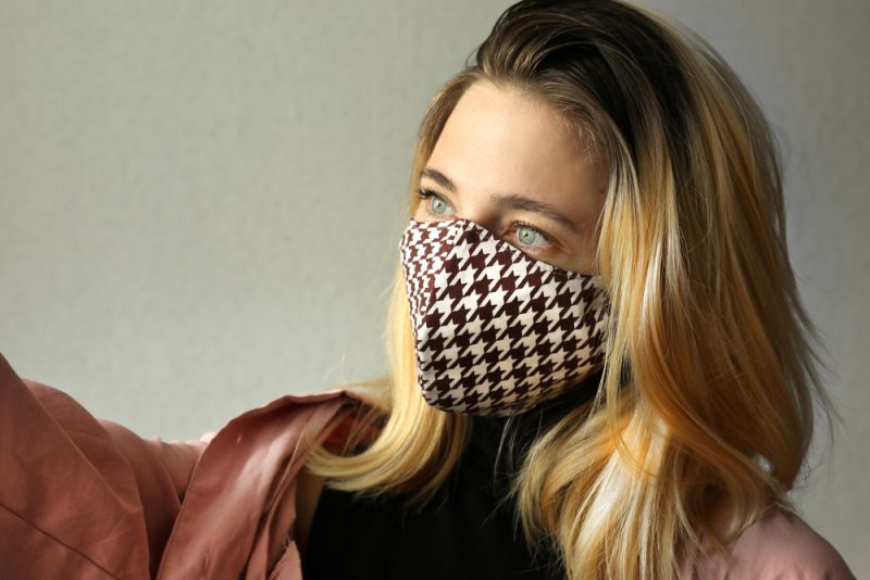 Woman Wearing Houndstooth Face Mask