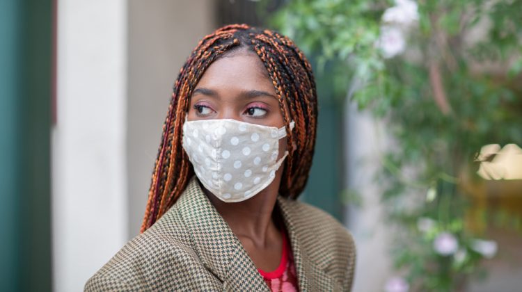 Woman Wearing Polka Dot Face Mask