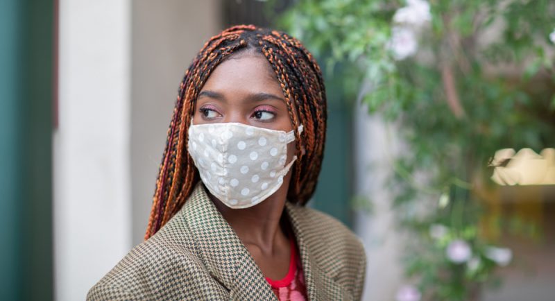 Woman Wearing Polka Dot Face Mask