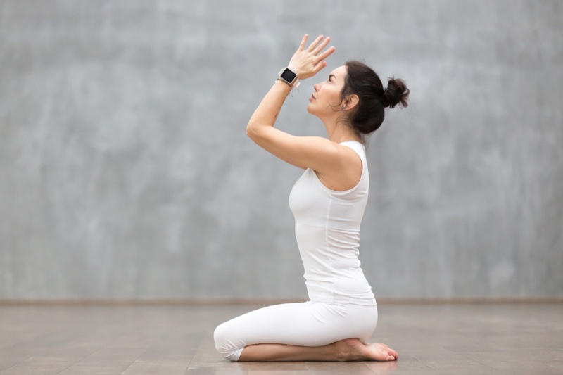 Woman White Outfit Yoga Pose