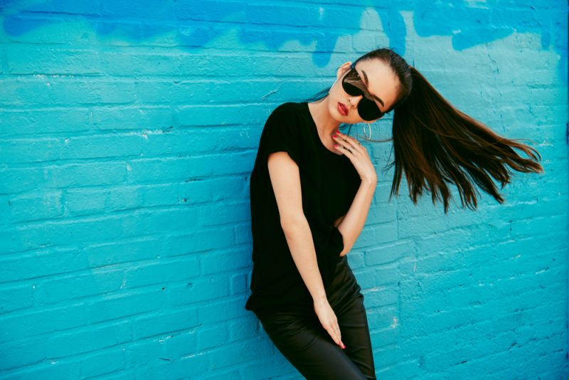 Woman in Sunglasses and Black T-Shirt