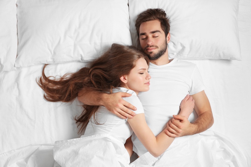 Young Couple Sleeping Bed Pillows