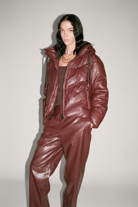 Mariacarla Boscono Models Zara's Faux Leather Looks Zara Faux Leather Puffer Jacket and Pants.