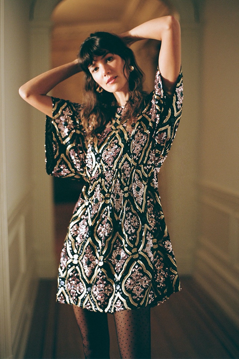 Anthropologie Amalia Sequined Tunic Dress $198