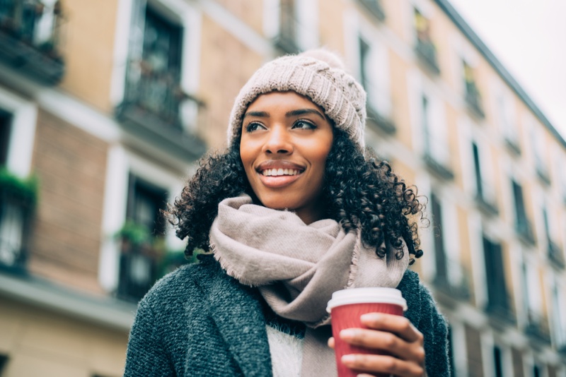 Black Woman Street Curly Hair Beanie Winter Cup