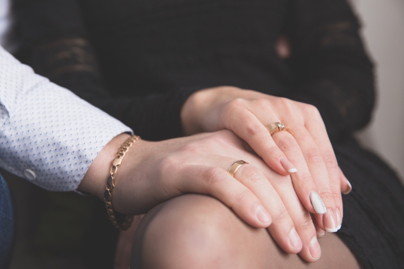 Couple Hands Embrace Gold Bracelet Man Rings