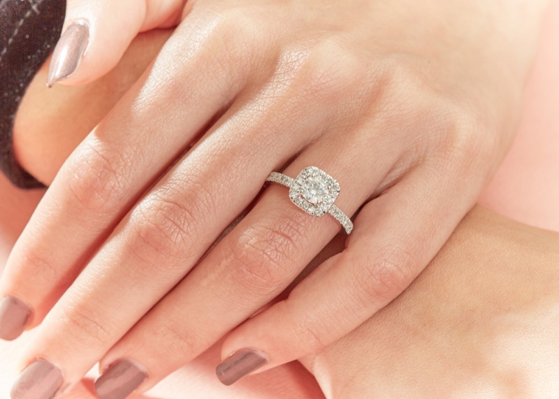 Engagement Ring Solitaire Pave Style Hand