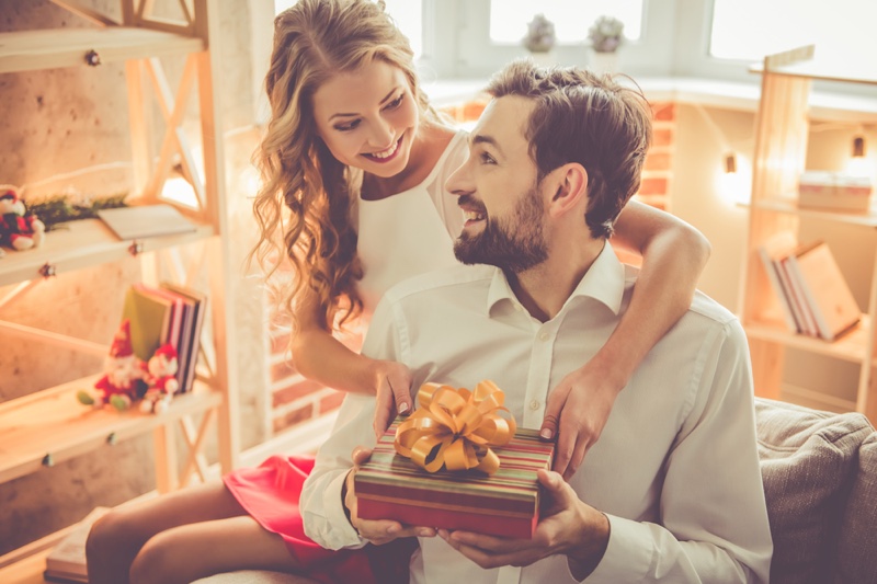 Girlfriend Giving Gift Boyfriend Couple