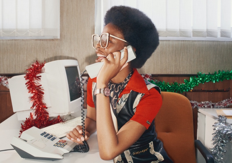 A retro office setting stands out in Gucci Holiday 2020 campaign.