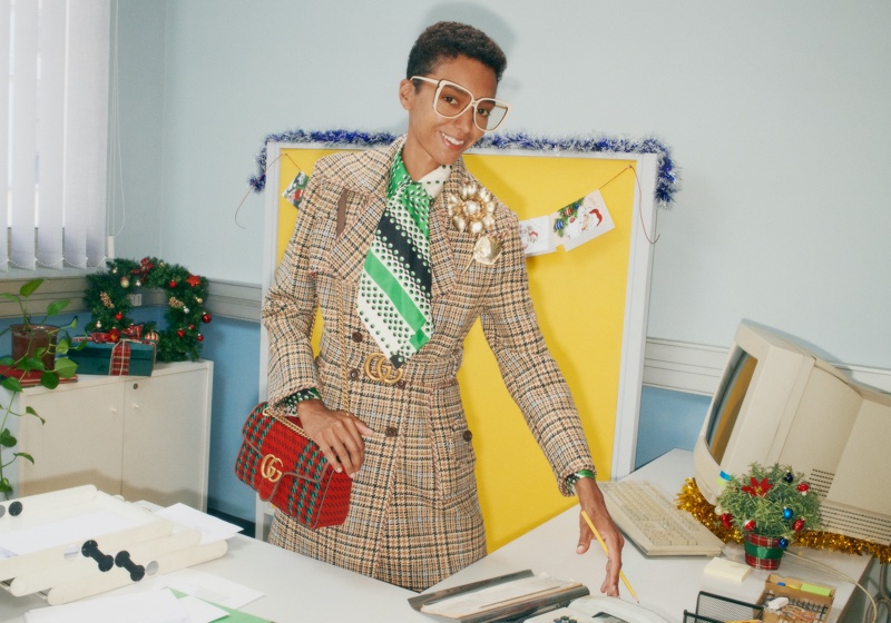Checkered prints stand out in Gucci Holiday 2020 campaign.