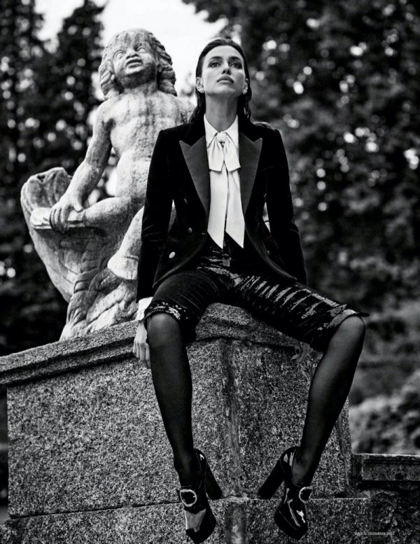 Irina Shayk Glamorous Fashion Editorial Black & White Cover Vogue Germany