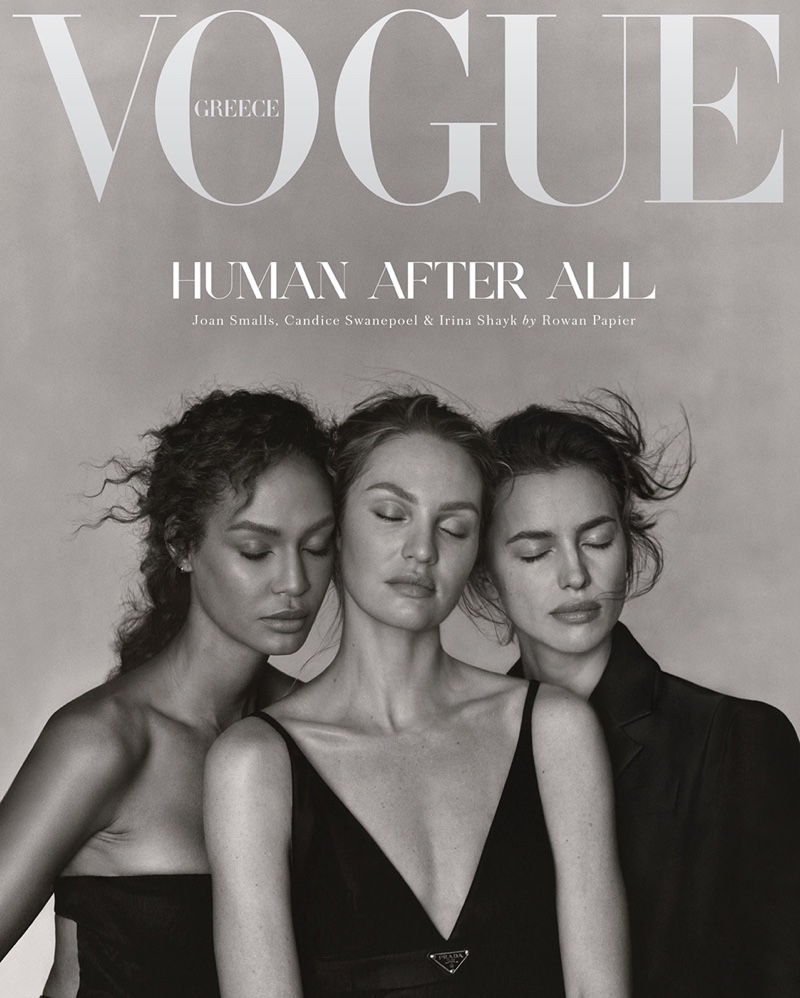 Joan Smalls, Candice Swanepoel, and Irina Shayk on Vogue Greece December 2020 Cover.