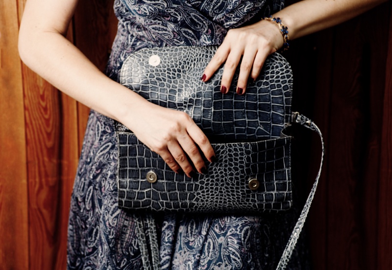 Lady Holding Crocodile Flap Bag Women's