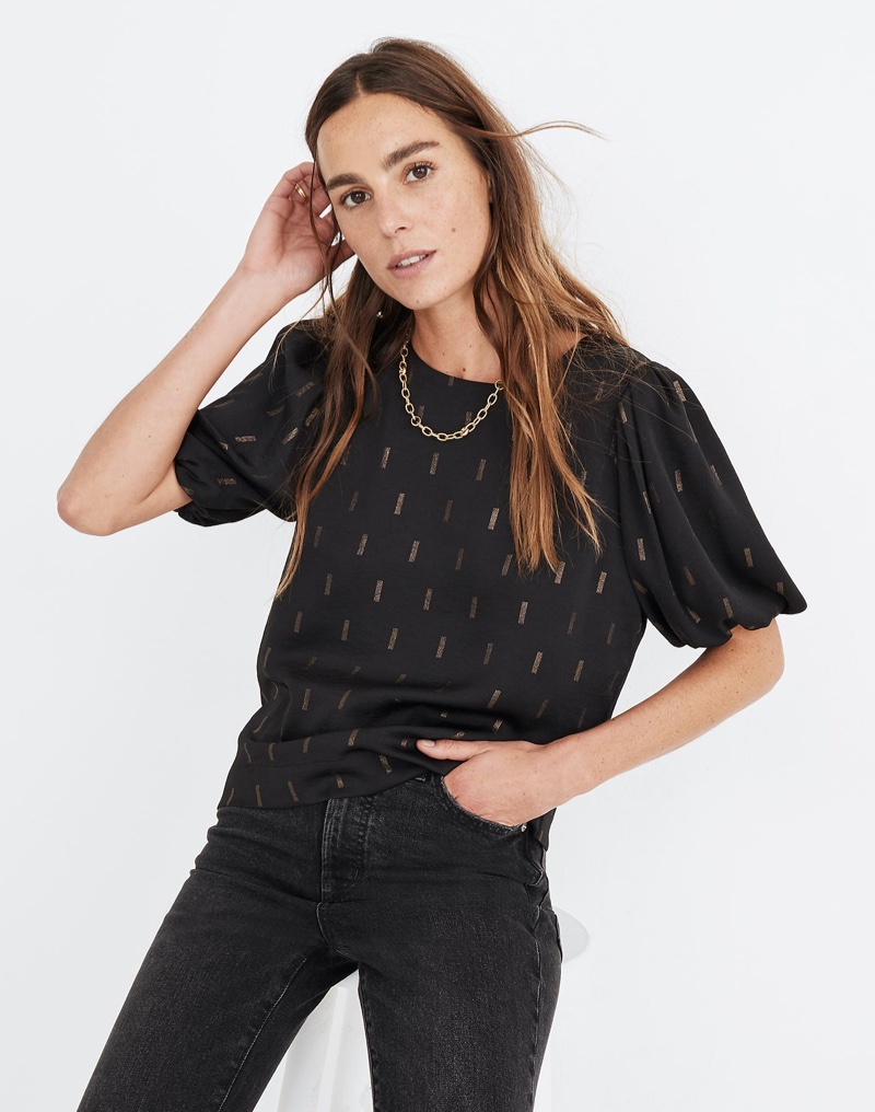 Madewell Metallic Jacquard Puff-Sleeve Top $78