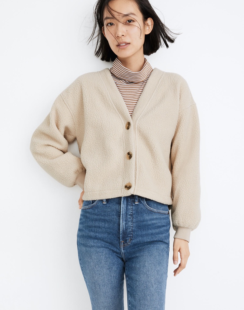 Madewell (Re)sourced Fleece Crop Cardigan in Summer Dune $98