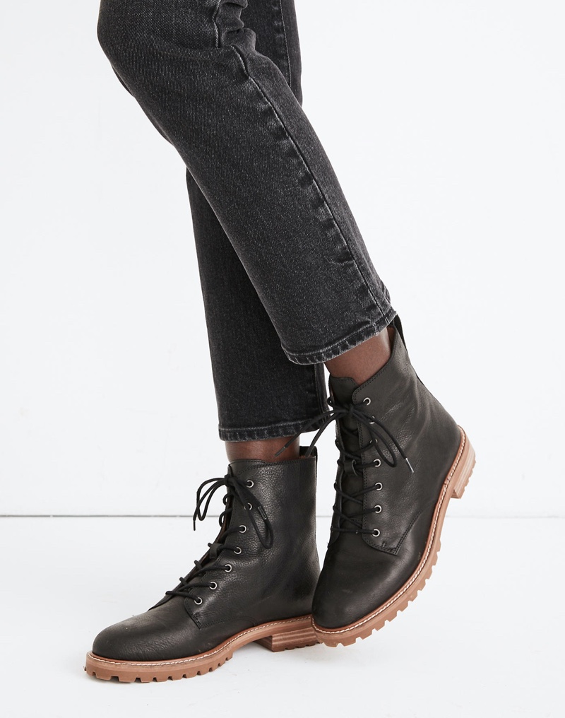 Madewell The Clair Lace-Up Boot in Leather - True Black $198