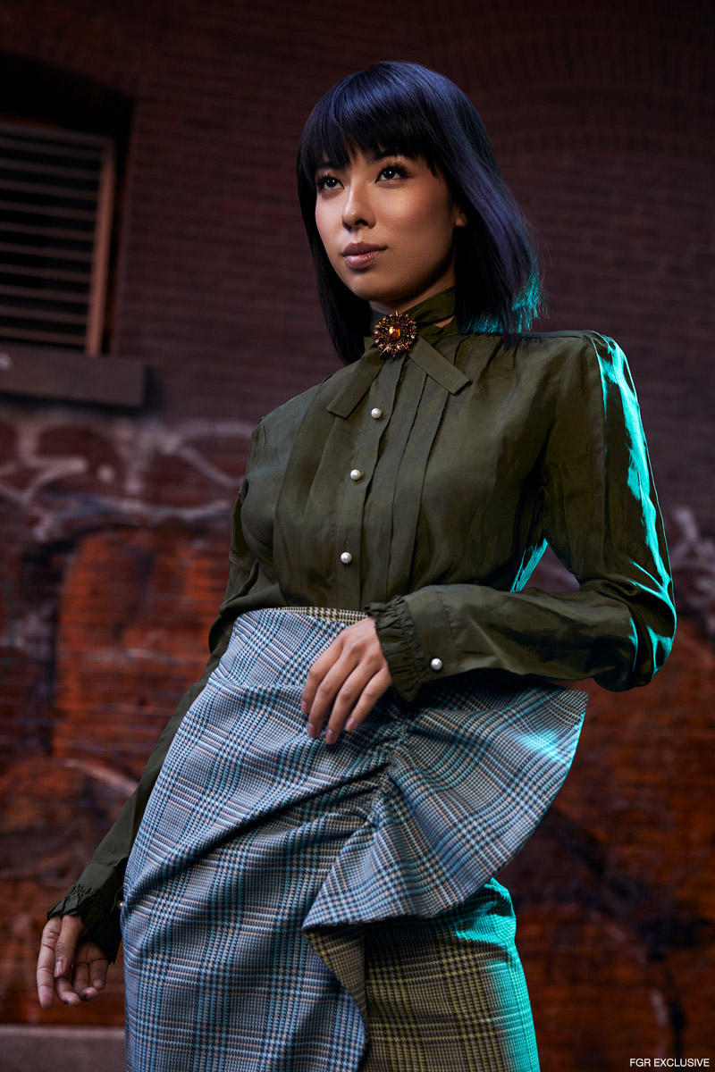 Brooch Erickson Beamon, Alessia Shirt Golden Goose, and Holly Skirt Silvia Tcherassi. Photo: Emily Teague