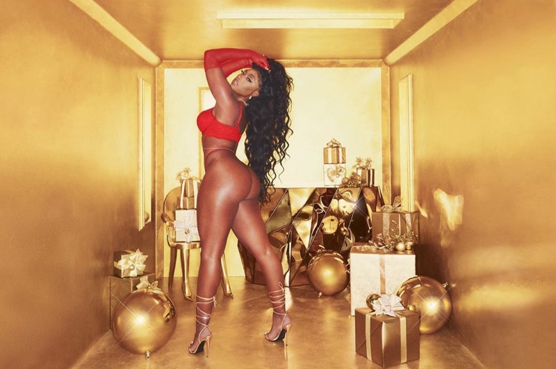 Getting festive, Megan Thee Stallion appears in Savage x Fenty Holiday 2020 campaign.