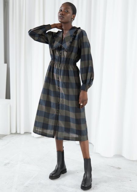 Checks Please: & Other Stories Highlights Cool Plaids & Other Stories Voluminous A-Line Wide Collar Dress $129