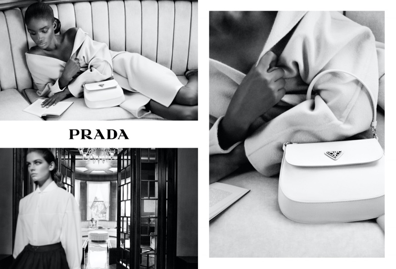 Maty Fall and Merlijne Schorren pose in Prada Holiday 2020 campaign.