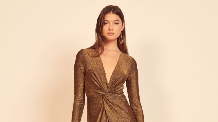 Reformation Carlyle Dress in Golden Shimmer $178