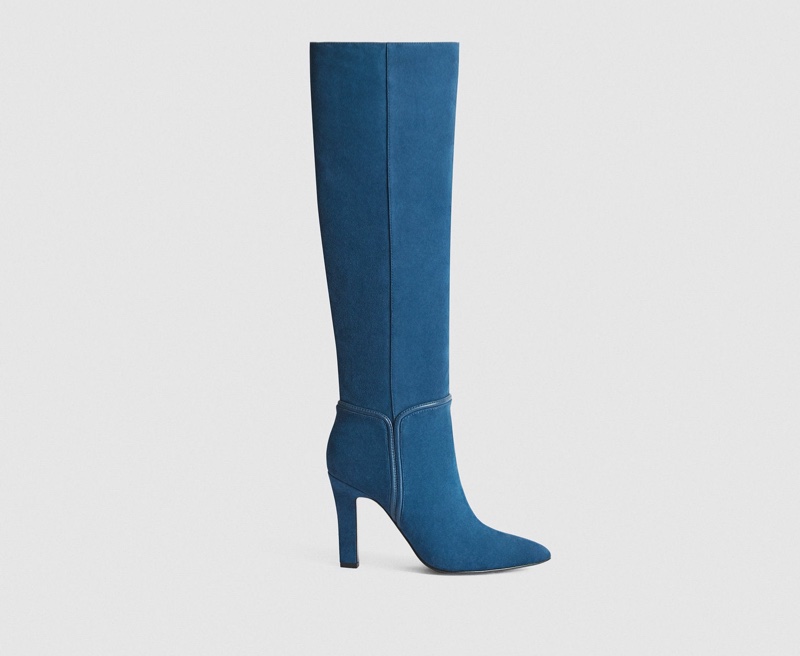 Reiss Eline Suede Knee High Boots in Blue $660