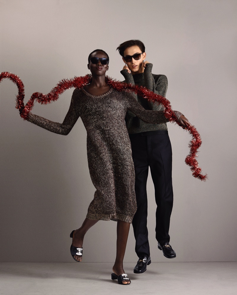 Ajok Madel and Simon Martyn front Salvatore Ferragamo Holiday 2020 campaign.