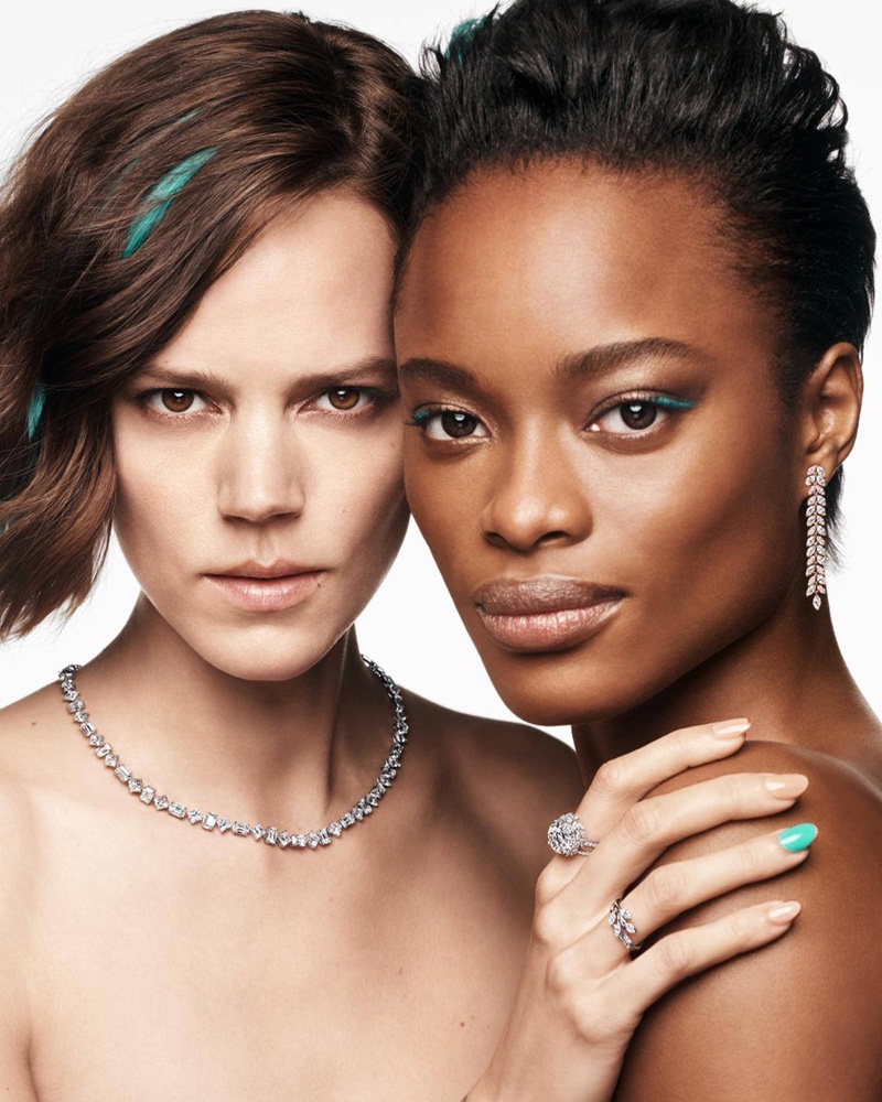 Freja Beha Erichsen and Mayowa Nicholas star in Tiffany & Co. Holiday 2020 campaign.