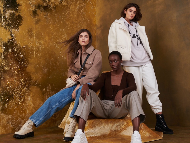 Valentina Sampaio, Michele Opiyo, and Taylor Hill star in Topshop Christmas 2020 campaign.