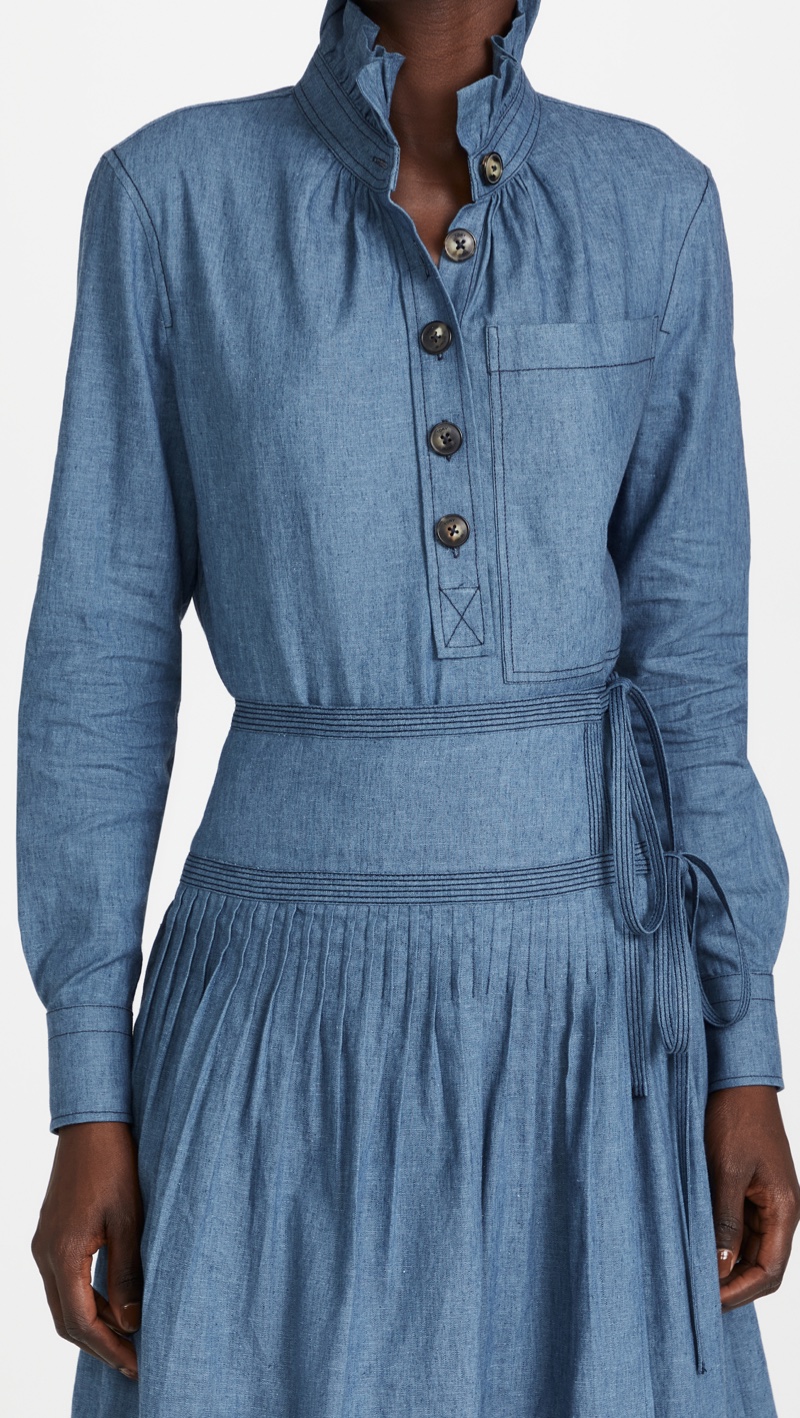 Tory Burch Chambray Ruffle Neck Blouse $328