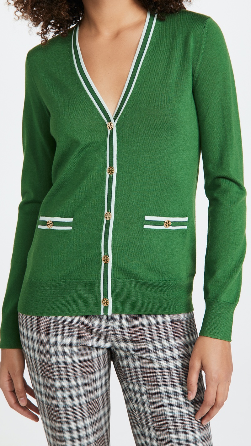 tory burch green cardigan