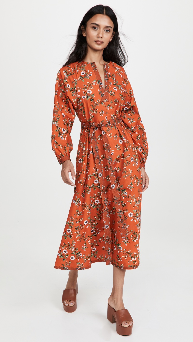 Tory Burch Printed Tie Sleeve Tunic Dress $428