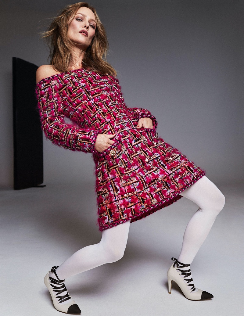 Rocking tweed, Vanessa Paradis models Chanel design.