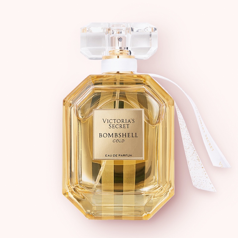 A look at Victoria's Secret Bombshell Gold's fragrance bottle.