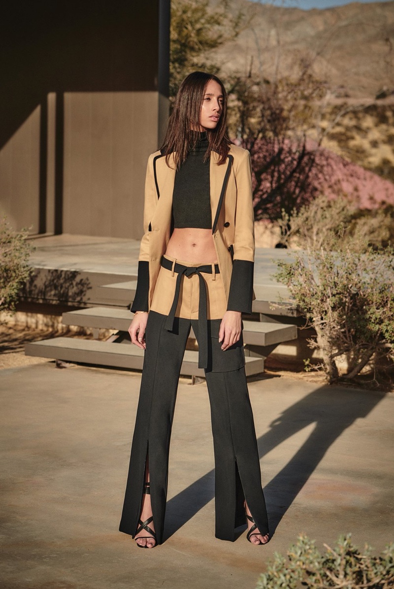 Model Yasmin Wijnaldum wears fashion-forward suiting from Alexis.